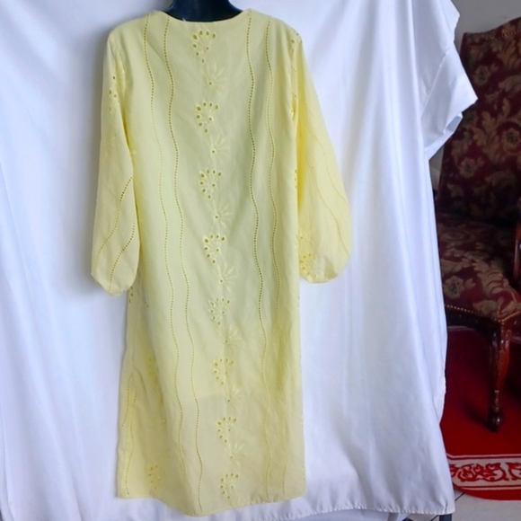 Anewsta Eyelet Embroidered Lined Cotton Blend Dress - Sz M, Bright Yellow - Picture 4 of 7